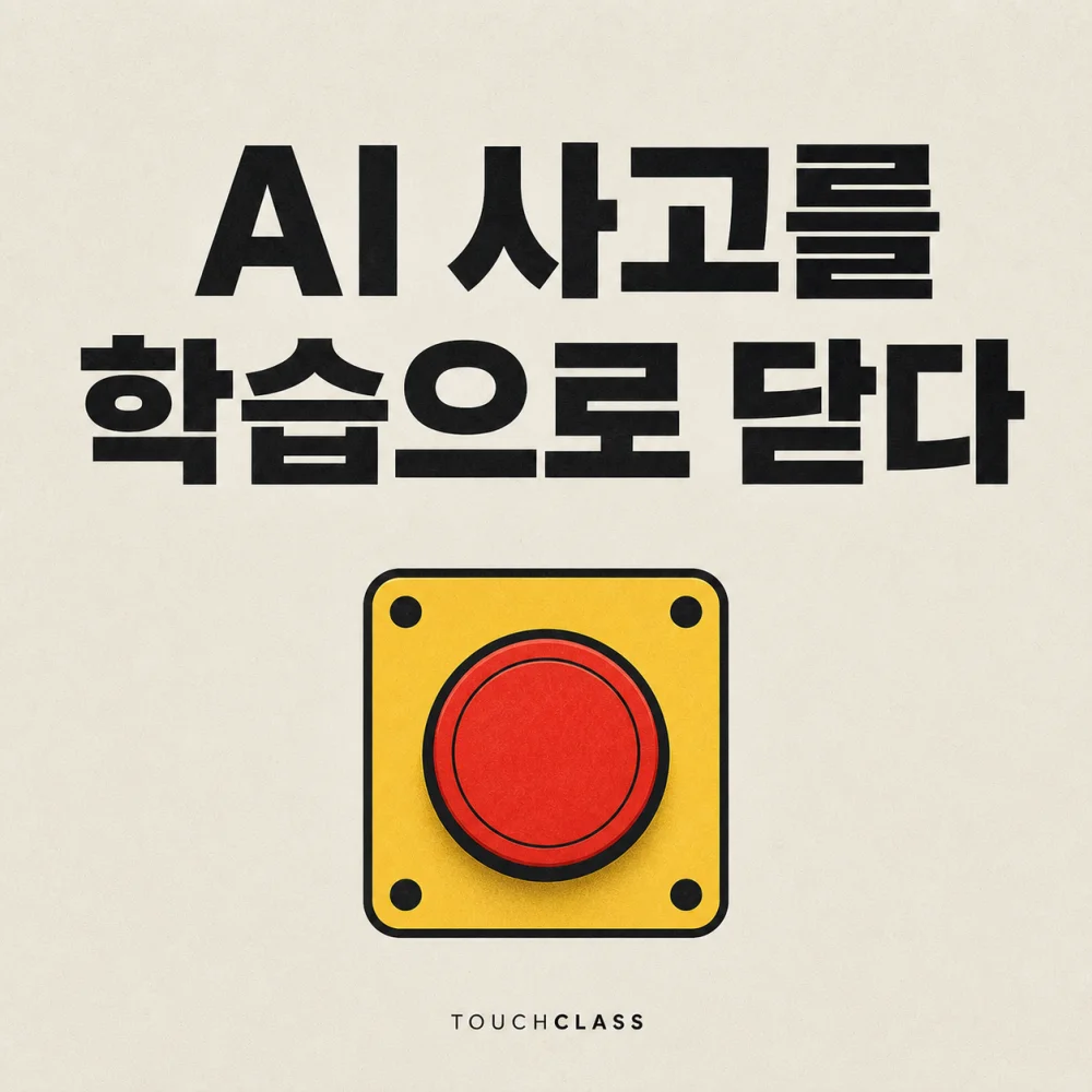 AI 사고를 학습으로 닫다 문구와 빨간 비상 정지 스위치를 배치한 대표 이미지