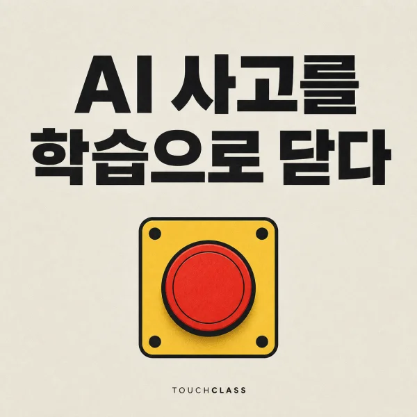 AI 사고를 학습으로 닫다 문구와 빨간 비상 정지 스위치를 배치한 대표 이미지