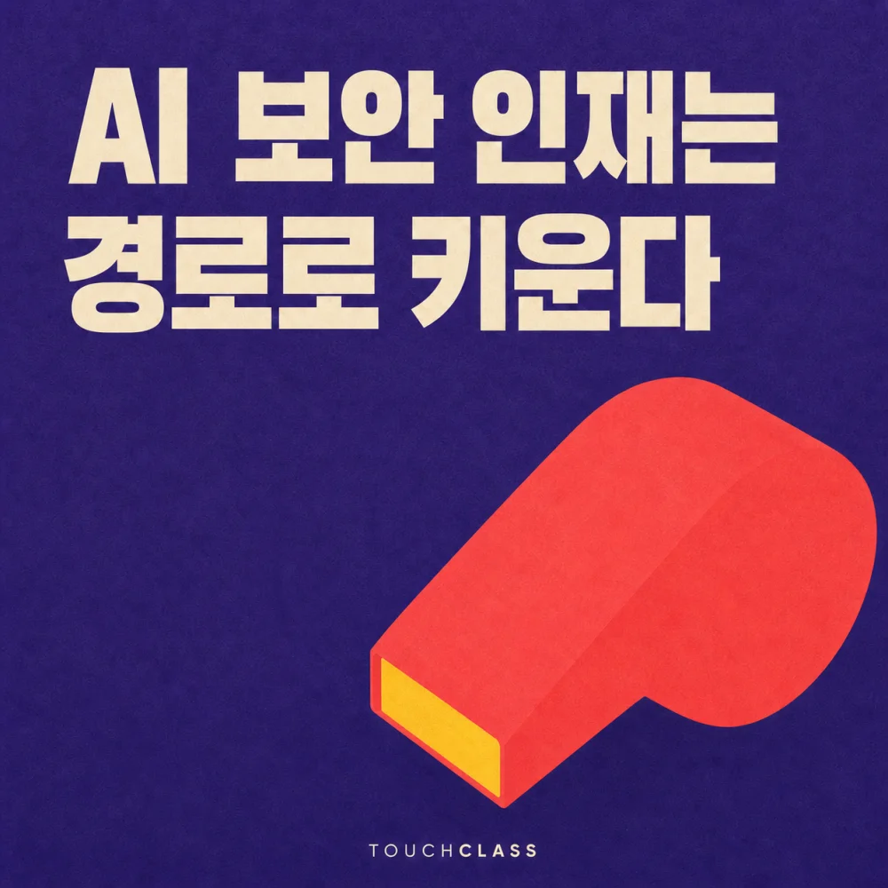 보라색 배경에 ‘AI 보안 인재는 경로로 키운다’ 제목과 보안 대응 역할을 상징하는 코럴색 호루라기를 배치한 대표 이미지