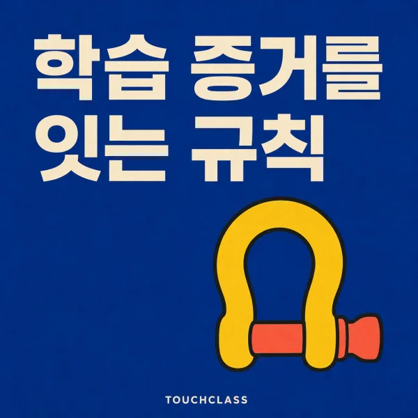 학습 증거를 잇는 규칙이라는 문구와 학습·업무 데이터의 검증 가능한 연결을 뜻하는 노란색 보우 샤클 하나를 배치한 cmi5 대표 이미지