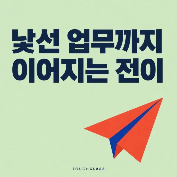 낯선 업무까지 이어지는 전이 문구와 종이비행기 하나를 배치한 원거리 전이 대표 이미지