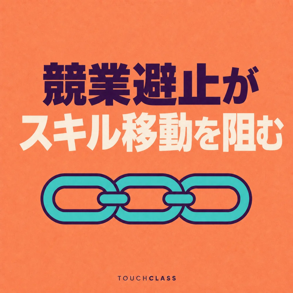「競業避止がスキル移動を阻む」という日本語見出しと青緑色の鎖を配したスキル移動のアイキャッチ画像