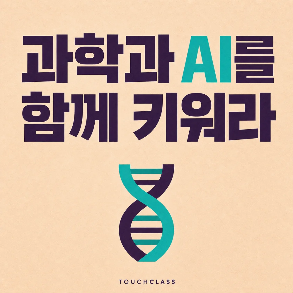과학과 AI를 함께 키워라 문구와 청록·보라 DNA 이중나선을 배치한 대표 이미지