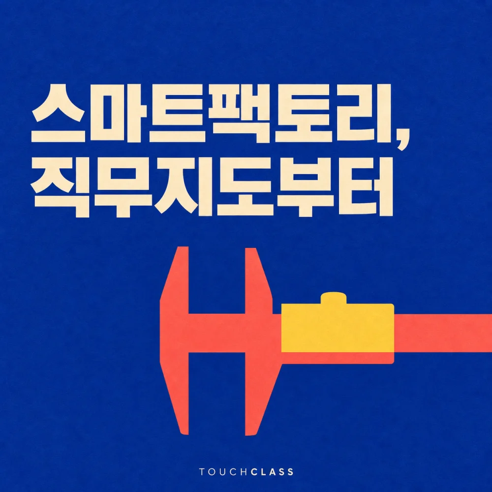 코발트색 배경에 ‘스마트팩토리, 직무지도부터’ 제목과 직무·과업·스킬의 정밀한 측정을 상징하는 캘리퍼스를 배치한 대표 이미지