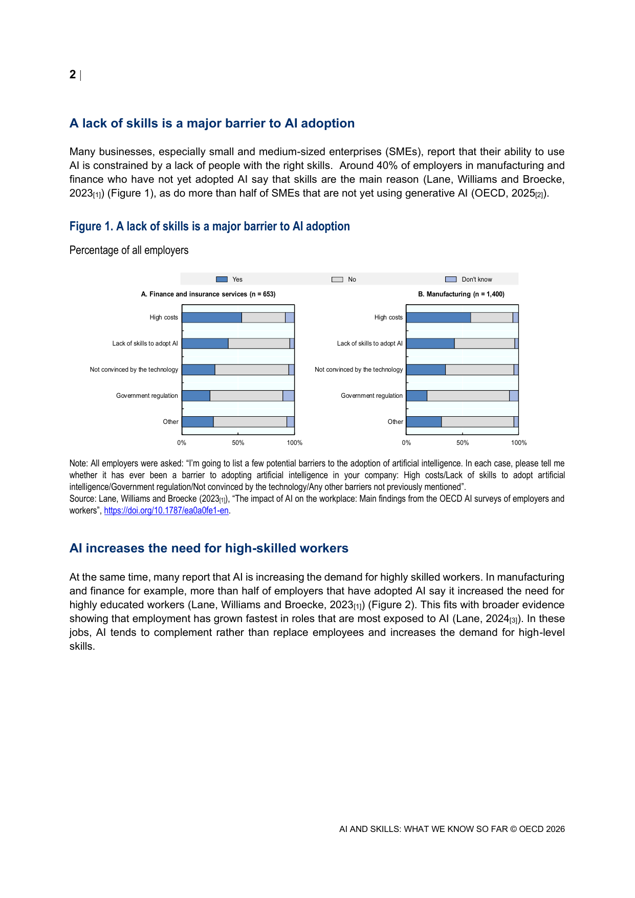 AI 스킬 교육 격차의 도입 장벽 — OECD 제조·금융 스킬 부족 Figure 1