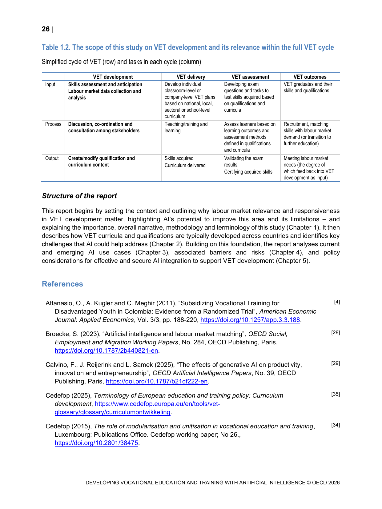 AI 시대 역량평가 — OECD 직업교육 개발·전달·평가·결과 전체 주기 Table 1.2
