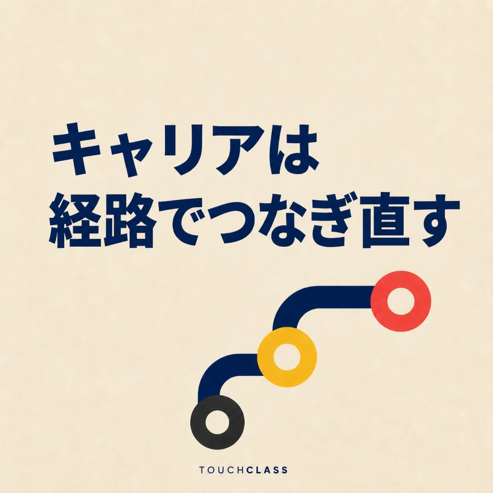 「キャリアは経路でつなぎ直す」という見出しと、互いにつながるフラットなキャリア経路標識を配したキャリア転환支援のアイキャッチ画像