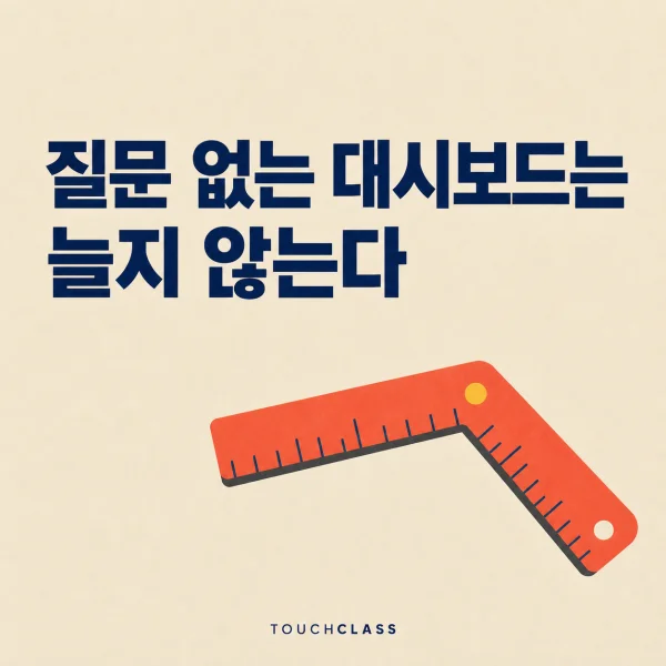 ‘질문 없는 대시보드는 늘지 않는다’라는 헤드라인과 한 번 꺾인 평면 자를 배치한 HR 애널리틱스 역량 대표 이미지