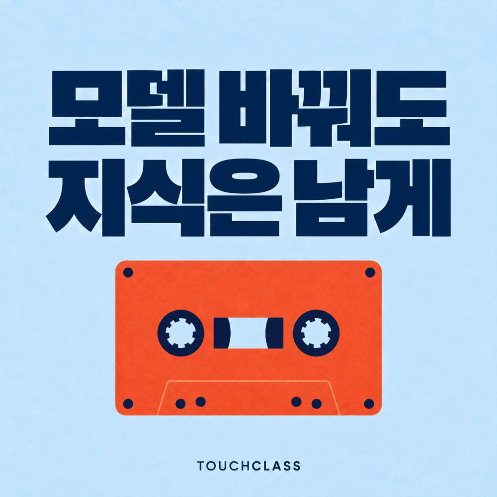 AI 교육 지식 이관과 검증된 해설 보존을 카세트테이프 하나로 표현한 대표 이미지